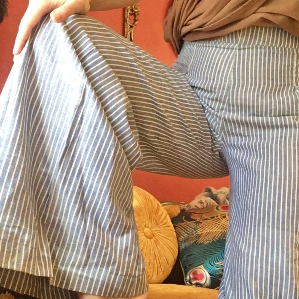 Striped Wide-Leg Women's Pants - Blue/White